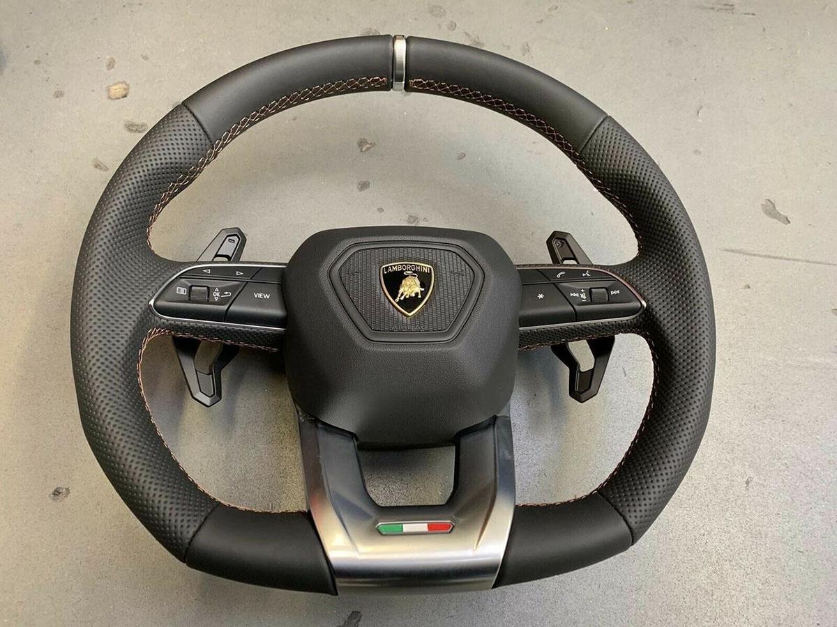 GENUINE LAMBORGHINI URUS LEATHER STEERING WHEEL WITH ORANGE STITCHING